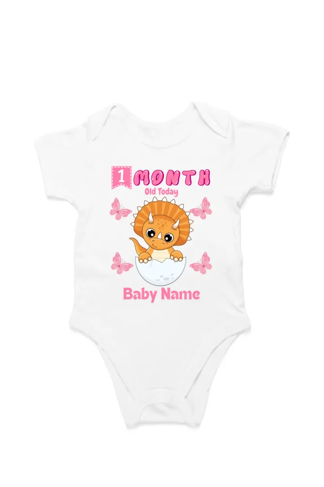 1 Month Celebration : Dino Rompers Printed With Your Baby Girl Name For Their Monthly Milestone