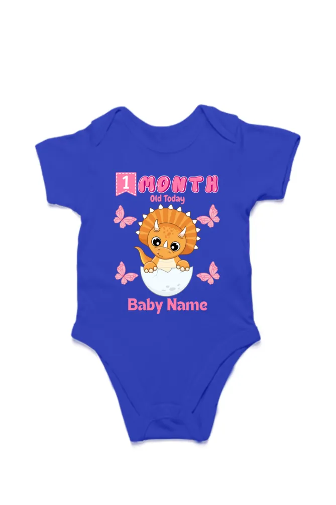 1 Month Celebration : Dino Rompers Printed With Your Baby Girl Name For Their Monthly Milestone