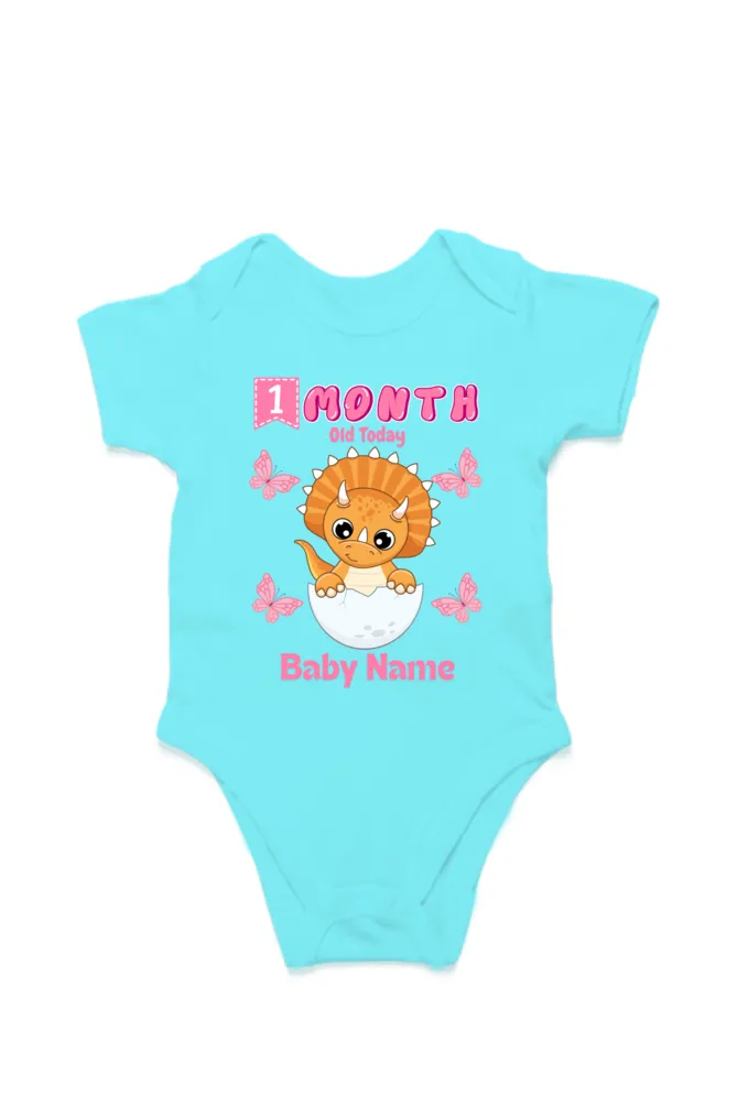 1 Month Celebration : Dino Rompers Printed With Your Baby Girl Name For Their Monthly Milestone