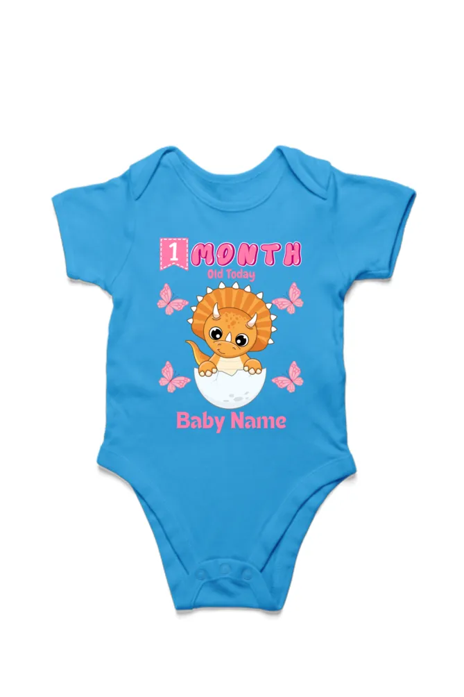 1 Month Celebration : Dino Rompers Printed With Your Baby Girl Name For Their Monthly Milestone