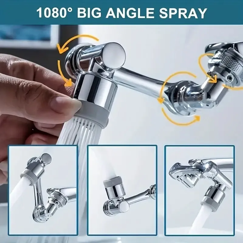 1080° 360° Universal Large Rotating Faucet Extender Aerator Angle Robotic Arm Water Nozzle, Universal Bathroom Tap Extend Adapter (Suitable for all Directions) with Box