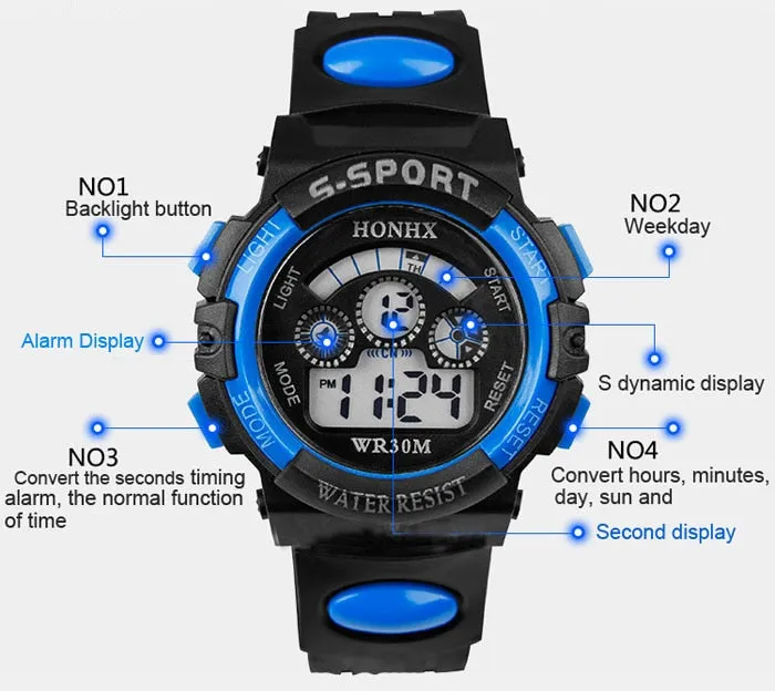 2017 Waterproof Children Boy Digital LED Quartz Alarm Date Sports Wrist Watch dropshipping