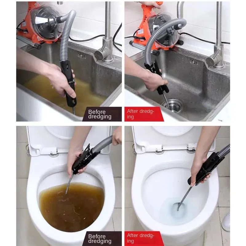 220V Electric Sewer Pipe Dredging Machine Toilet Kitchen 19-28MM Pipe Cleaning Machine Pipe Dredger Drain Cleaner 120W NEW