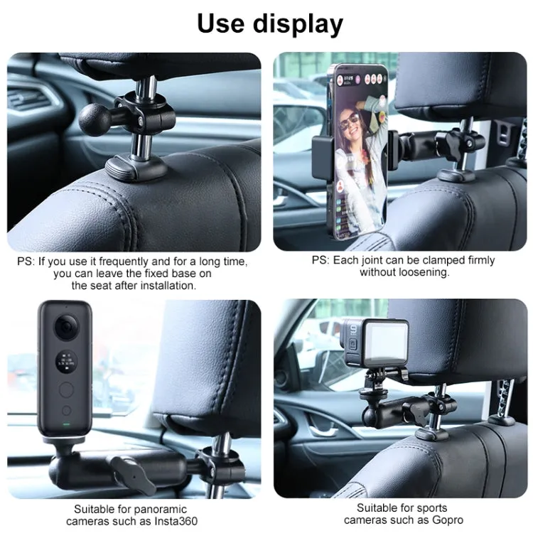 25mm Ballhead Car Front Seat Handlebar Fixed Mount Holder with Tripod Adapter & Screw & Phone Clamp & Anti-lost Silicone Case for GoPro, Insta360, DJI and Other Action Cameras