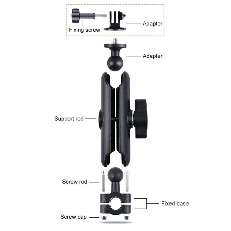 25mm Ballhead Car Front Seat Handlebar Fixed Mount Holder with Tripod Adapter & Screw & Phone Clamp & Anti-lost Silicone Case for GoPro, Insta360, DJI and Other Action Cameras