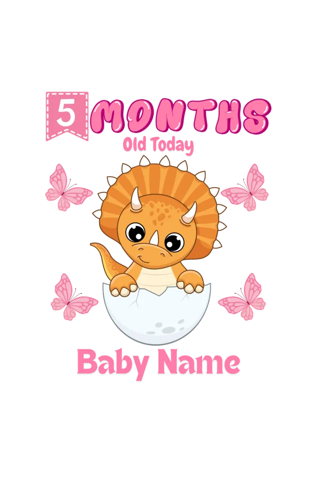 5 Month Celebration : Dino Rompers Printed With Your Baby Girl Name For Their Monthly Milestone