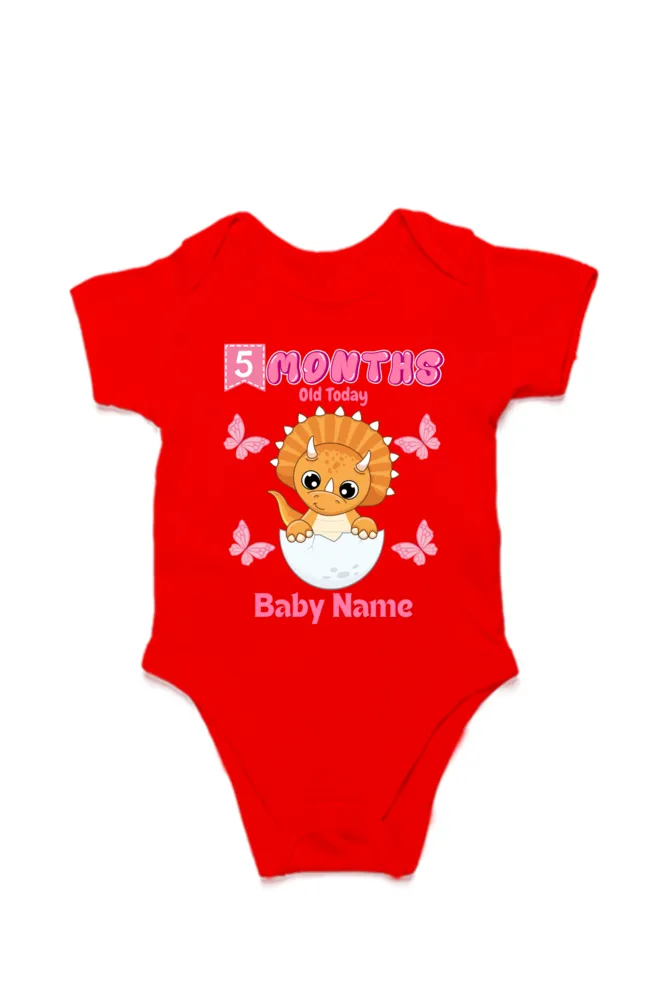 5 Month Celebration : Dino Rompers Printed With Your Baby Girl Name For Their Monthly Milestone