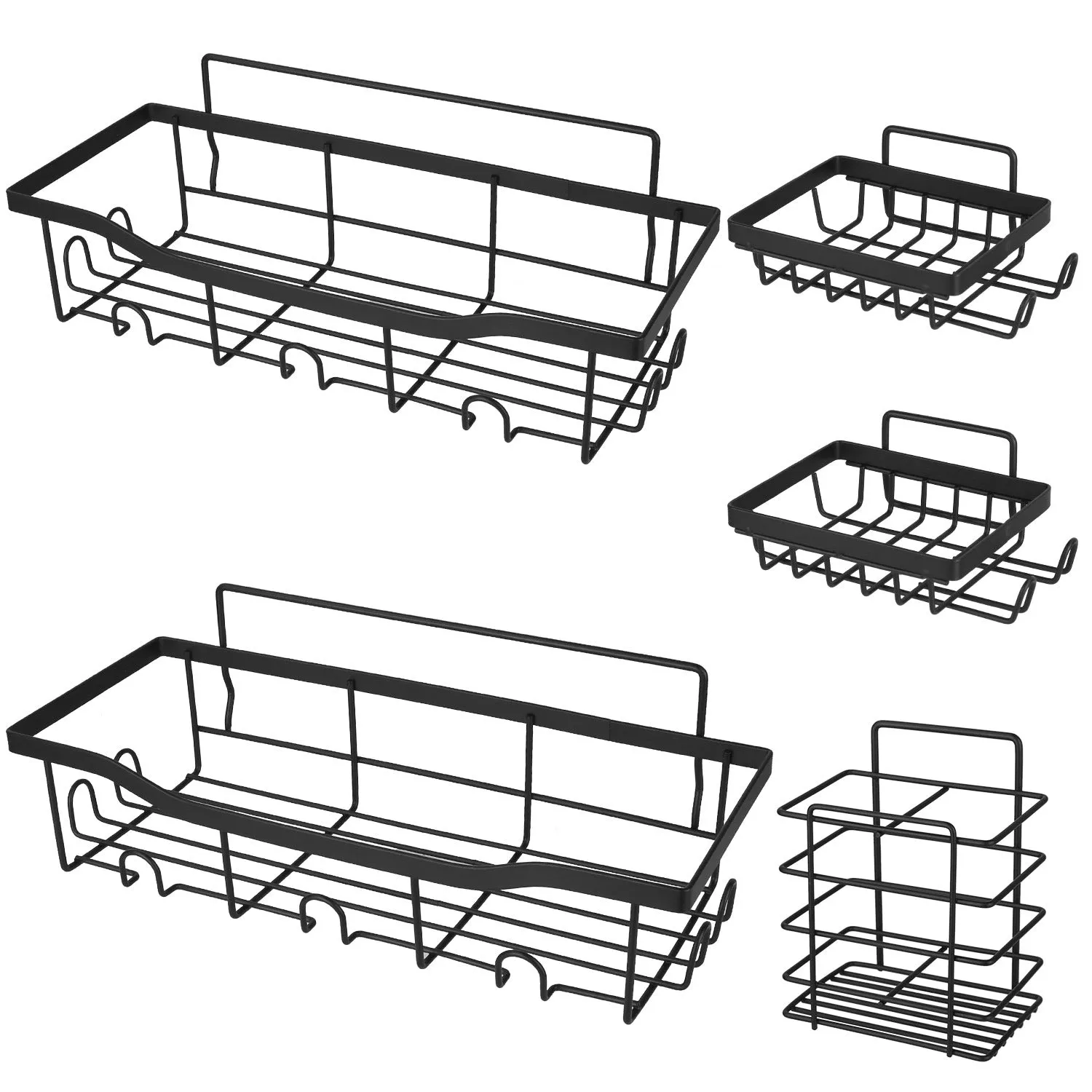 5 Pack Shower Caddy Shelves with 18 Inbuilt Hooks Rustproof Wall-Mounted Storage Shelves for Bathroom Dorm Kitchen Adhesive Bathroom Organizer for Sha