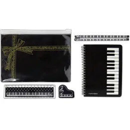 A5 Zipper Pencil Case Music Themed Stationery Pack - Set of 6