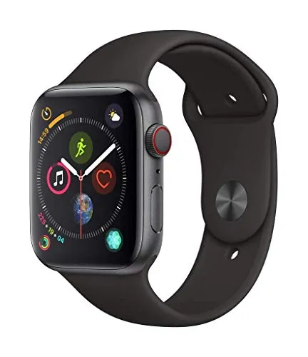 Apple Watch Series 4 (GPS   Cellular, 44MM) - Space Black Aluminum Case with Black Sport Band (Renewed)