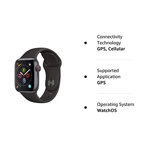 Apple Watch Series 4 (GPS   Cellular, 44MM) - Space Black Aluminum Case with Black Sport Band (Renewed)