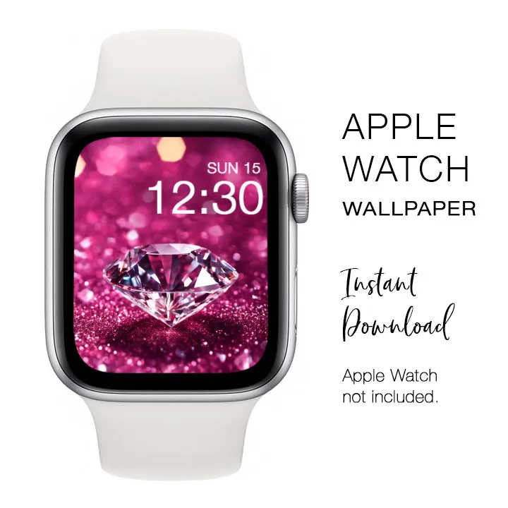 Apple Watch WALLPAPER - Clear Diamond on Pink Glitter Sparkly diamond gemstone - Instant Download - Watch Background Apple Watch face design