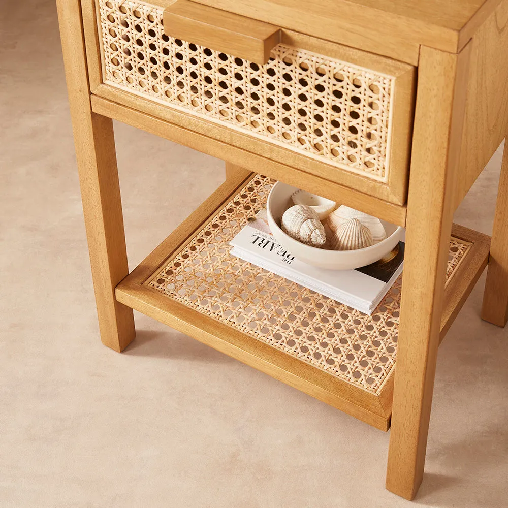 Bali Rattan Bedside Table with 1 Drawer