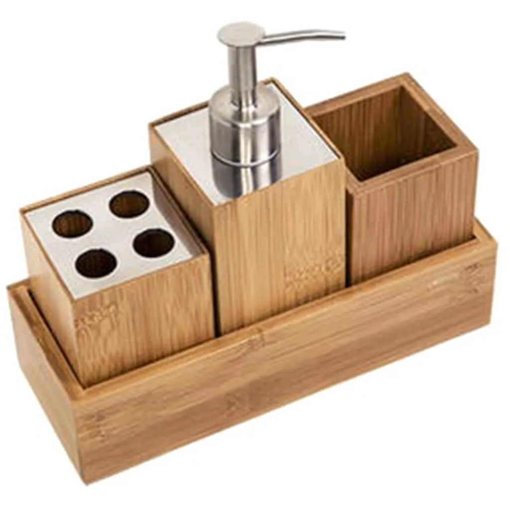 Bamboo Bathroom 4pc Set Natural