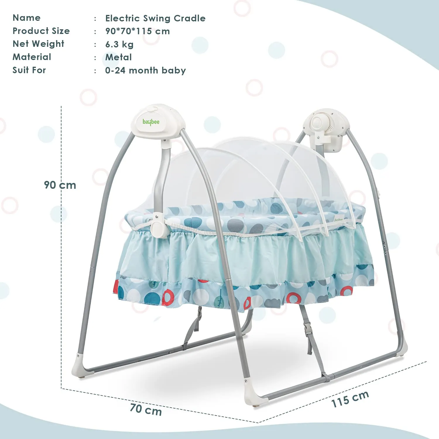 Baybee Wanda Electric Swing Cradle For Baby, Automatic Swing Baby Cradle With Mosquito Net, Remote, Toy Bar & Music | Baby Cradle Crib Jhula For Baby 0 To 2 Years Boys Girls (Blue) - Metal