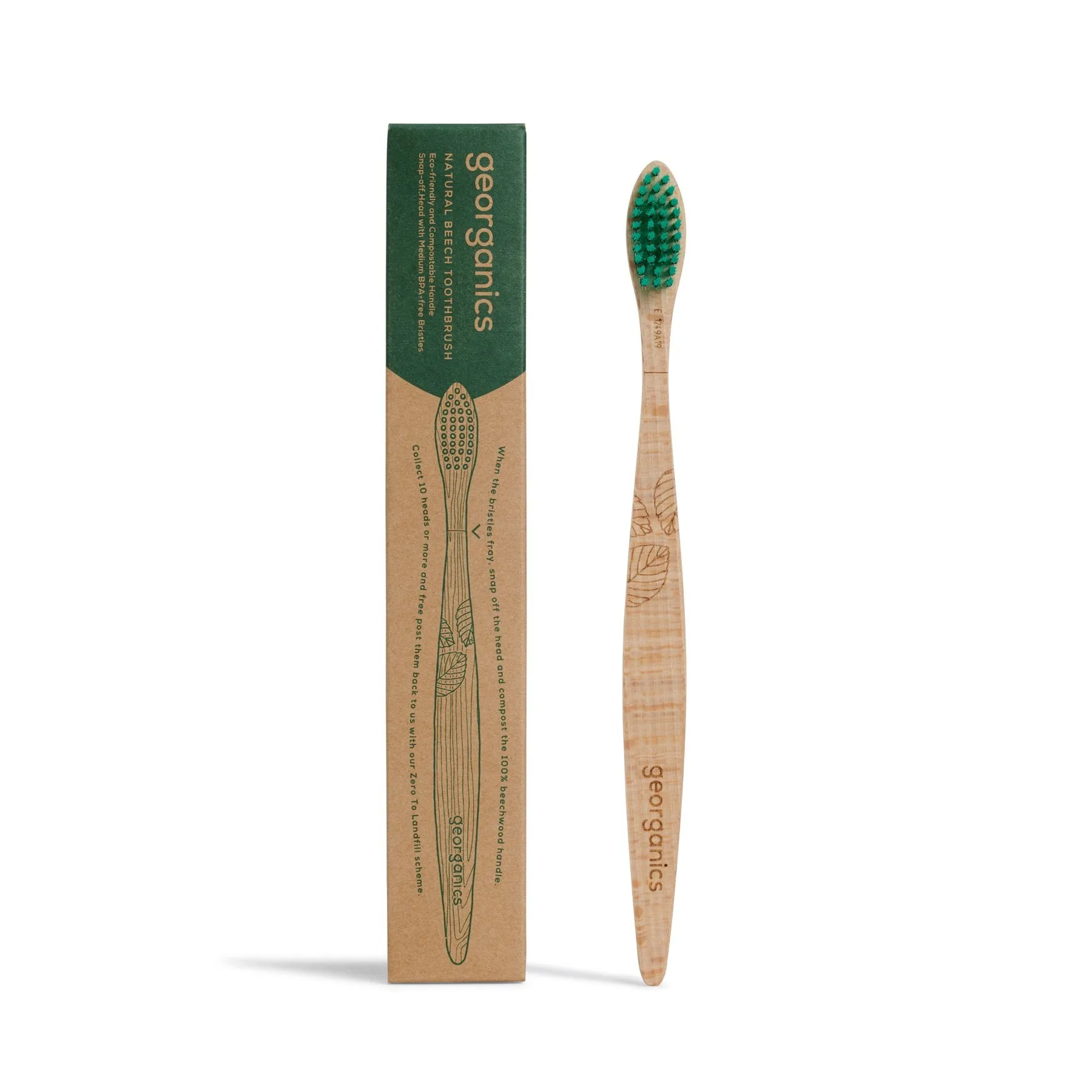 Beechwood Toothbrush, Wooden Toothbrush, Medium Bristles, Georganics