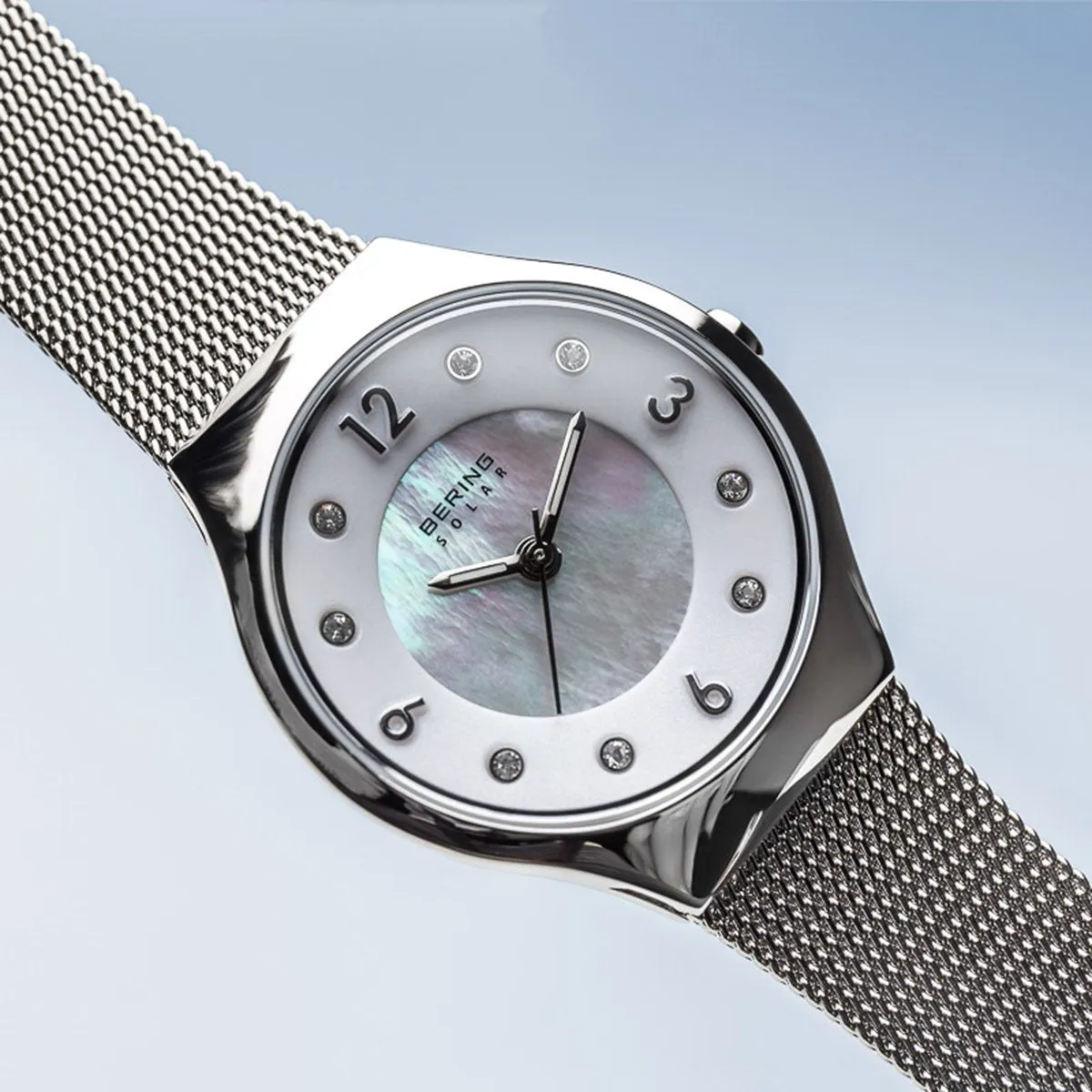 Bering Solar Polished Silver Mesh Watch