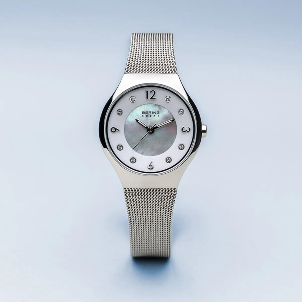 Bering Solar Polished Silver Mesh Watch