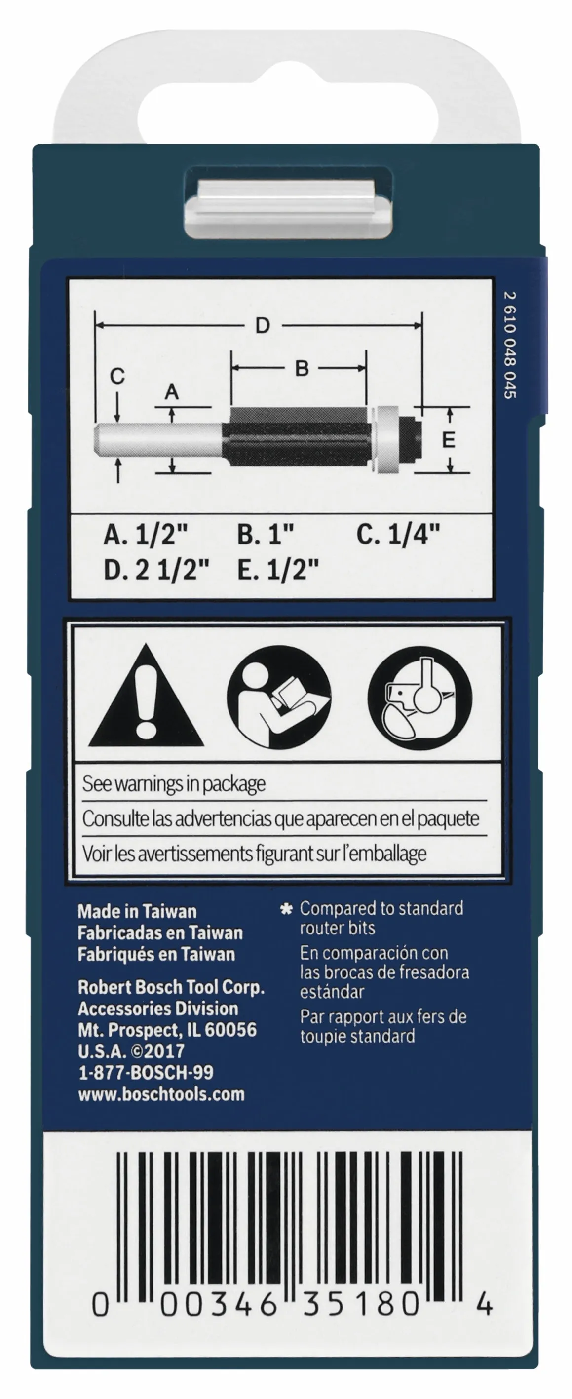 BOSCH 85266MC 1/2 In. x 1 In. Carbide-Tipped Double-Flute Flush Trim Router Bit