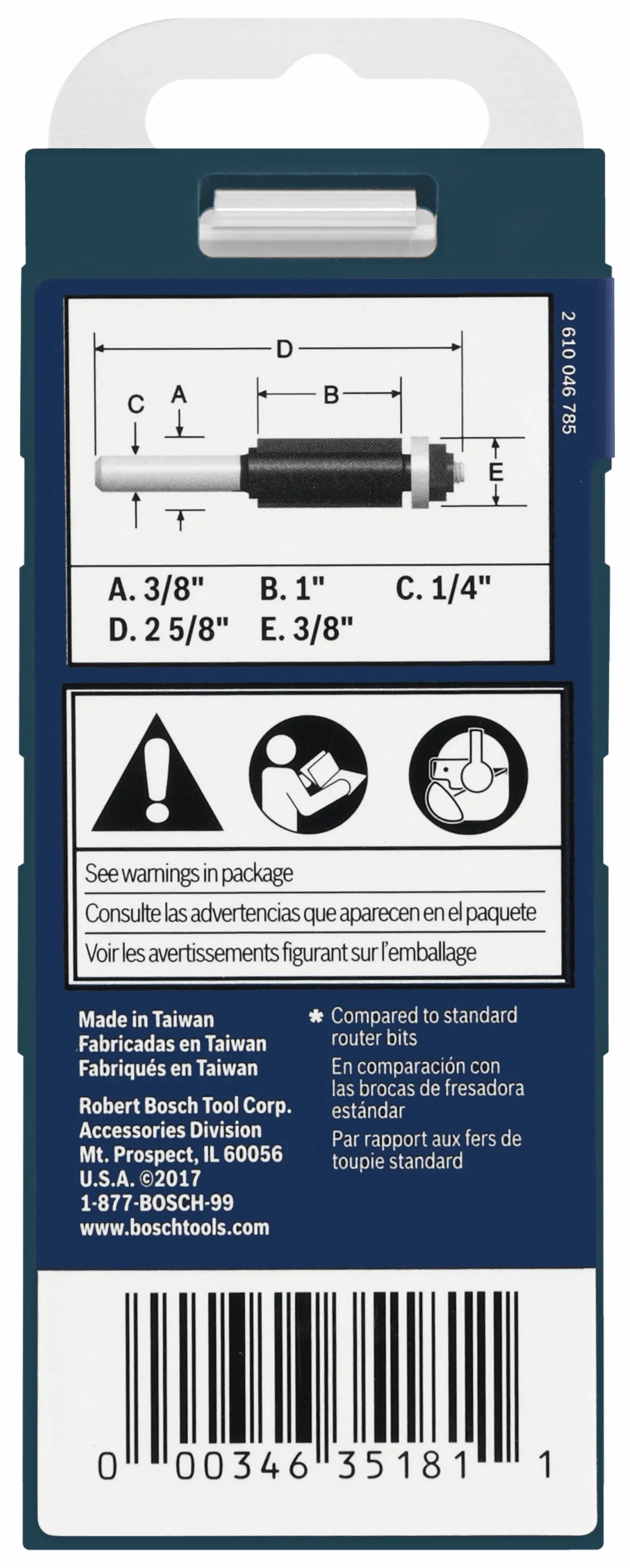 BOSCH 85268MC 3/8 In. x 1 In. Carbide-Tipped Double-Flute Flush Trim Router Bit