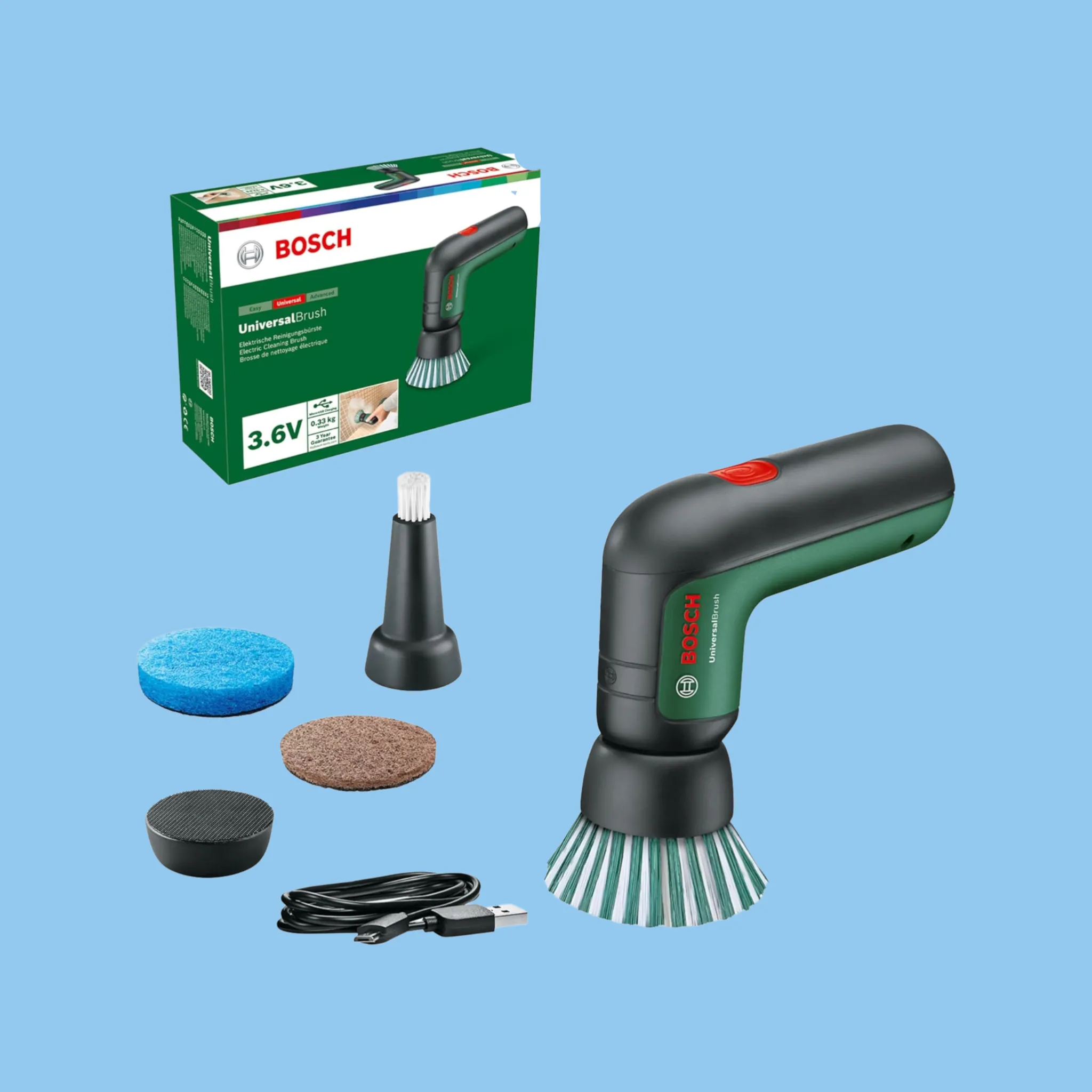 Bosch UniversalBrush 3.6V Electric Cleaner, USB, 4 Attachments