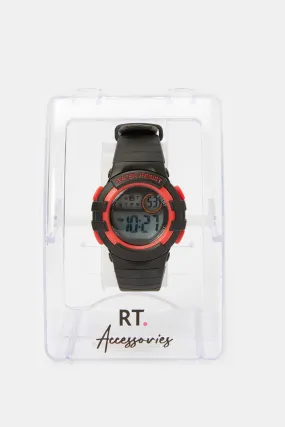 Boys Black And Red Multi-Functional Digital Watch