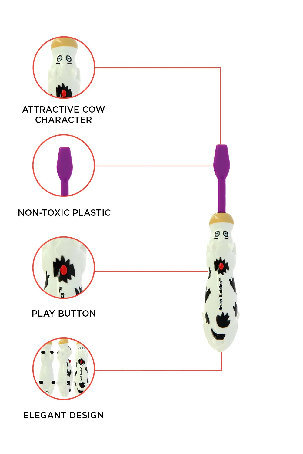 Brush Buddies Talkin Moo Reece (Cow)Toothbrush -Purple