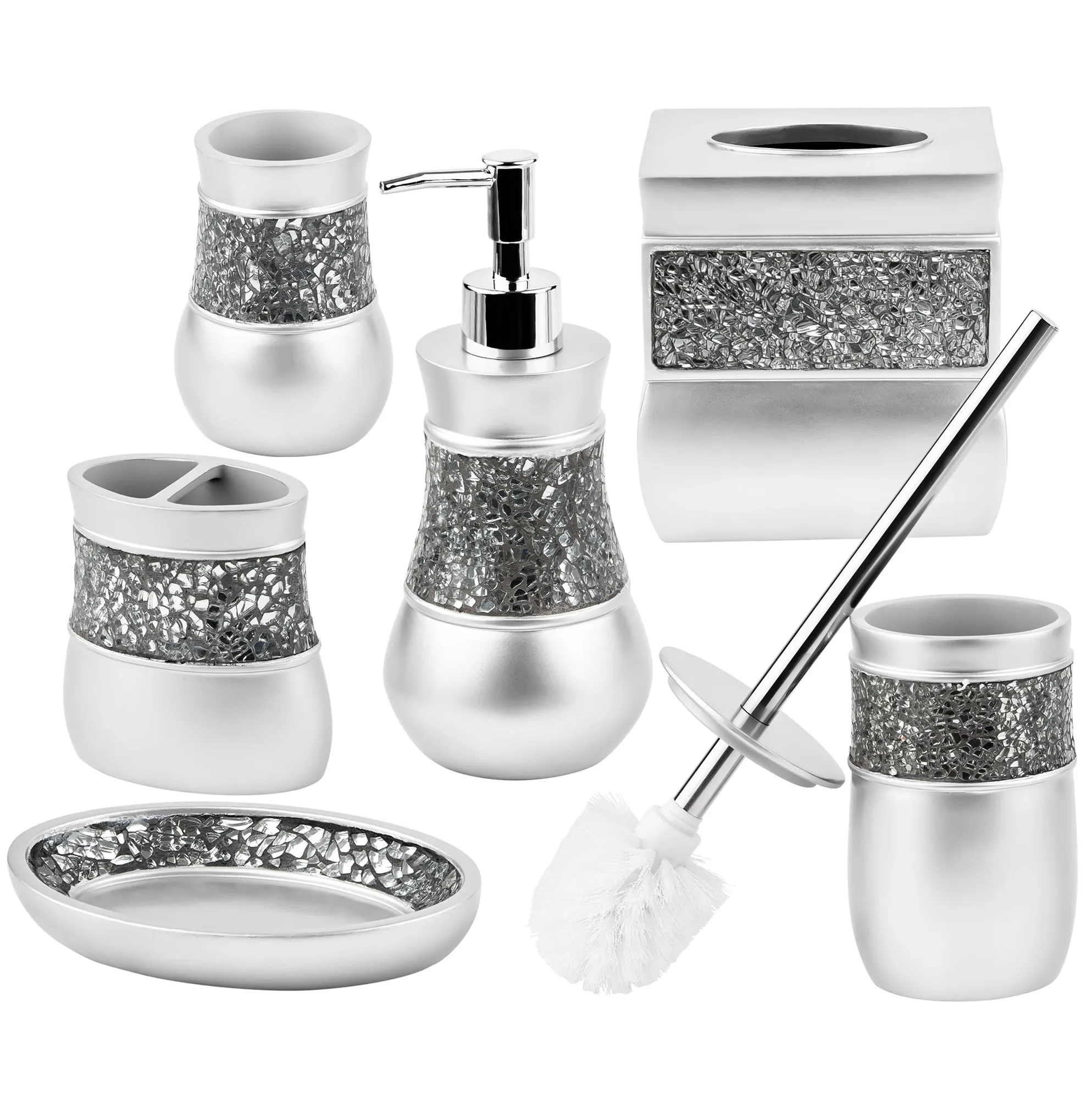 Brushed Nickel 6 Piece Toilet Brush Bathroom Accessories Set (Wholesale)