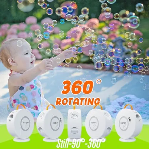 Bubble Machine for Kids Toddlers 1-3 - 2-4-5 Year Old Girl Boy Birthday Gifts Ideas, Rechargeable Bubble Maker, Automatic Bubble Blower Rotating 90°&360°, Electric Bubble Toys for Outdoor Parties