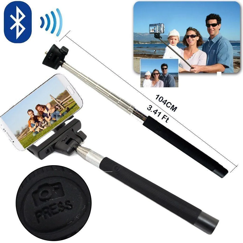 Built in Bluetooth Extendable Selfie Stick Monopod Holder Multi Available - Black