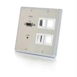 C2g Trulink Dual Gang Vga 3.5mm 4 Keystone Over Cat5 Wall Plate Receiver- Aluminum