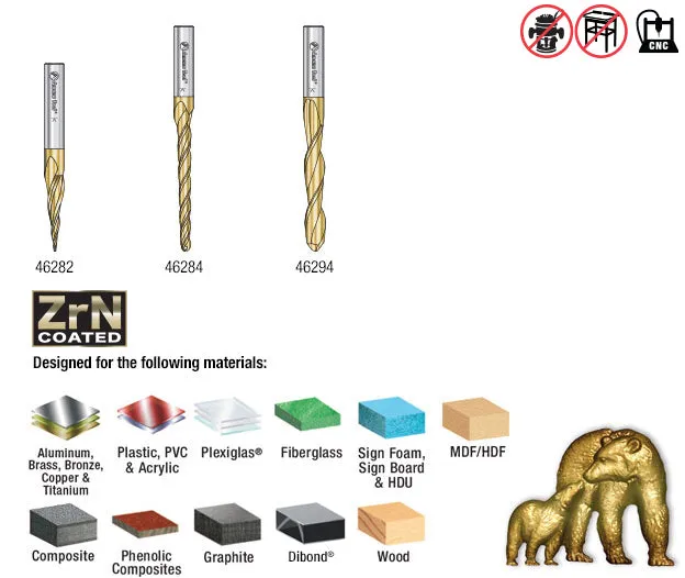 Carving Ball Nose CNC Router Bit Collection | 3 Piece | Set 1⁄4" Shank, 1⁄16, 1⁄8 & 1⁄4 Dia | AMS-142 | 738685221426