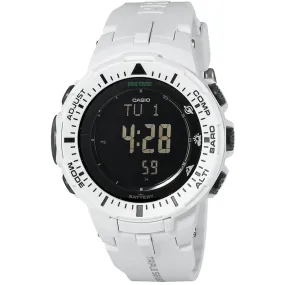 Casio Men's Watch - Pro Trek Black Dial White Resin Strap Digital Compass | PRG300-7CR