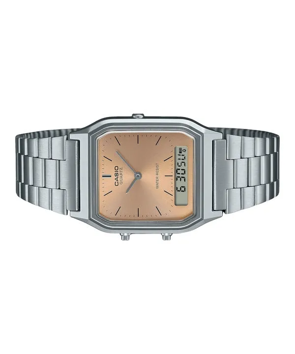 Casio Vintage Analog Digital Light Copper Dial Dual time Quartz AQ-230A-4AMQY Unisex Watch