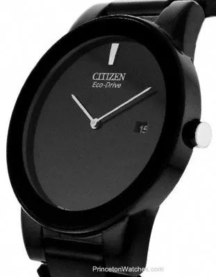 Citizen Eco-Drive Axiom Mens Strap Watch - Black Dial and Case - Date Display