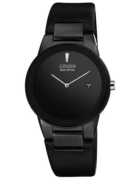 Citizen Eco-Drive Axiom Mens Strap Watch - Black Dial and Case - Date Display