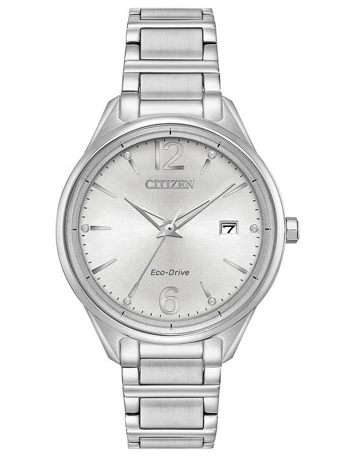 Citizen Eco-Drive Chandler Crystal Watch - Stainless - Silver Dial - Date