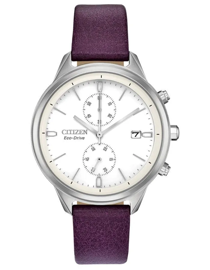 Citizen Ladies Eco-Drive Chandler Watch - Chronograph - White - Vegan Leather