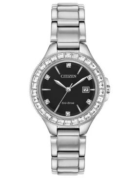 Citizen Ladies Eco-Drive Silhouette Watch - Crystals - Stainless Steel - Black