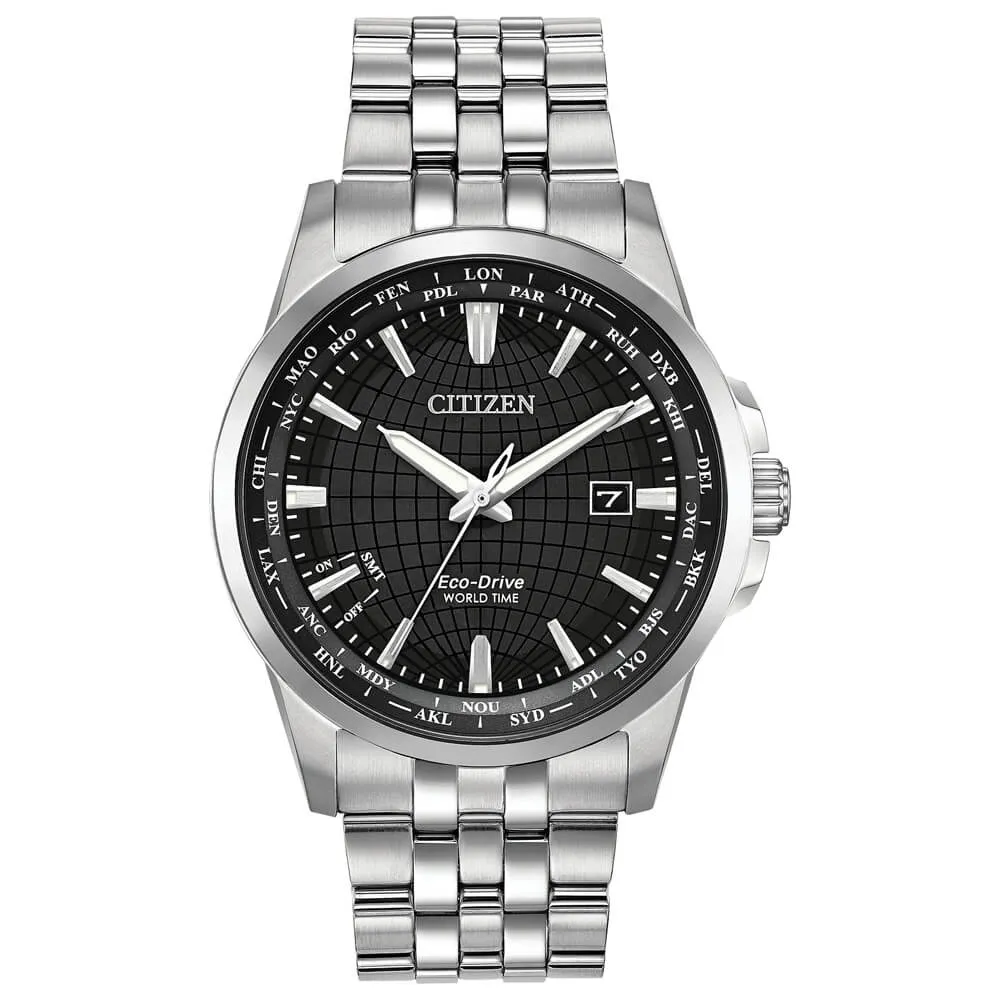 Citizen World Time Black Dial Stainless Steel Men's Watch BX1000-57E