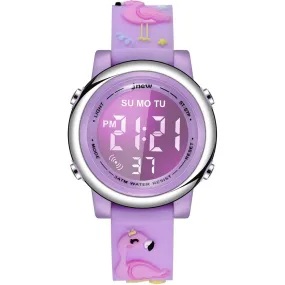 cofuo Kids Digital Sport Waterproof Watch for Girls Boys, Kid Sports Outdoor LED Electrical Watches with Luminous Alarm Stopwatch Child Wristwatch - Flamingo