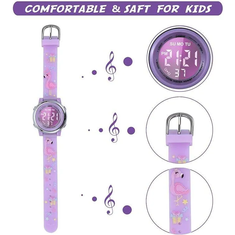 cofuo Kids Digital Sport Waterproof Watch for Girls Boys, Kid Sports Outdoor LED Electrical Watches with Luminous Alarm Stopwatch Child Wristwatch - Flamingo