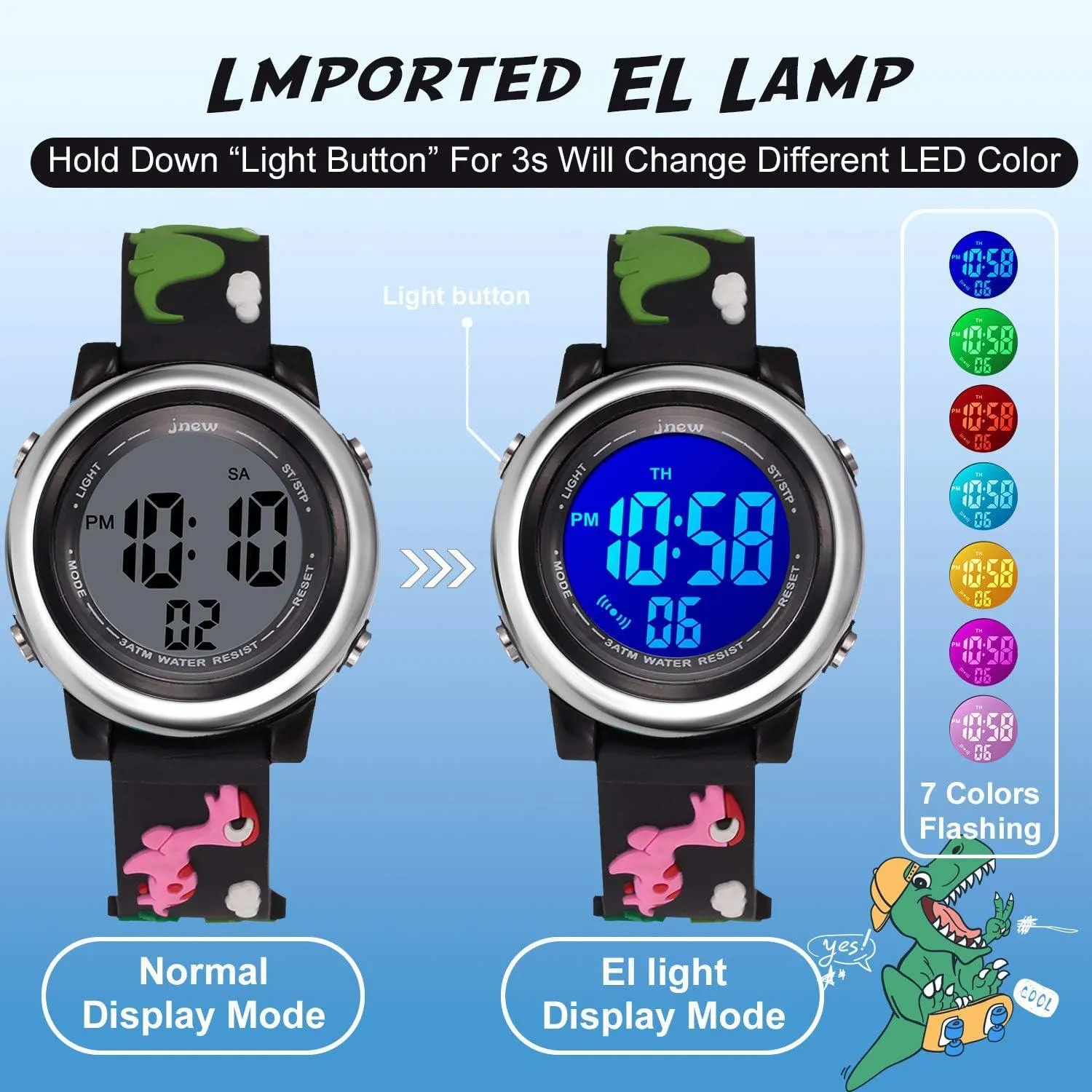 Cofuo Kids Digital Sport Waterproof Watch for Girls Boys, Kid Sports Outdoor LED Electrical Watches with Luminous Alarm Stopwatch Child Wristwatch