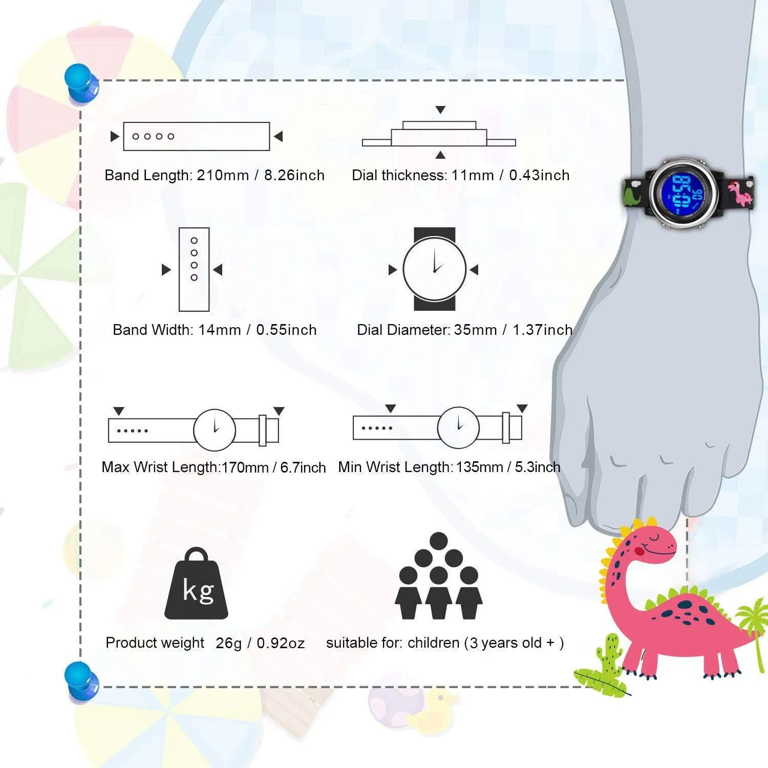 Cofuo Kids Digital Sport Waterproof Watch for Girls Boys, Kid Sports Outdoor LED Electrical Watches with Luminous Alarm Stopwatch Child Wristwatch