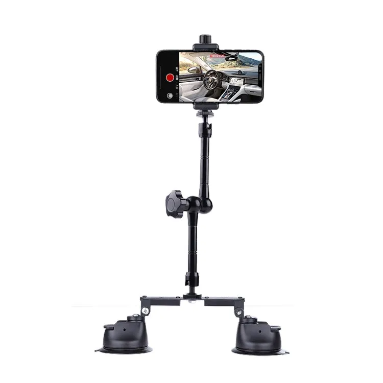 Dual-leg Suction Cup Articulating Friction Magic Arm Phone Clamp Mount (Black)