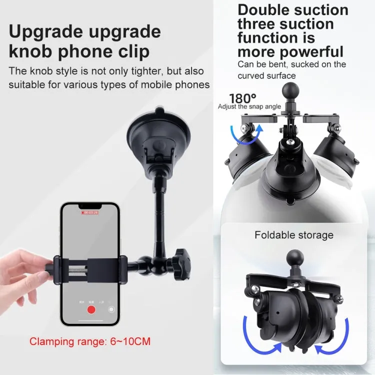 Dual-leg Suction Cup Articulating Friction Magic Arm Phone Clamp Mount (Black)