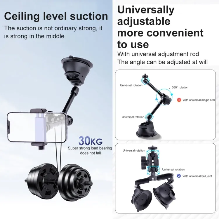 Dual-leg Suction Cup Articulating Friction Magic Arm Phone Clamp Mount (Black)