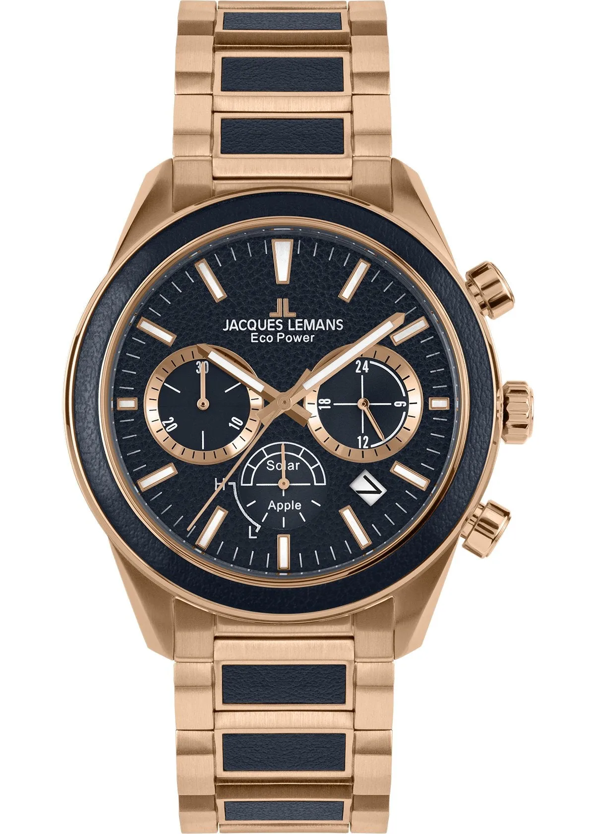 Eco Power Solar Chronograph Rose Gold Plated & Vegan Apple Skin Men's Bracelet Watch