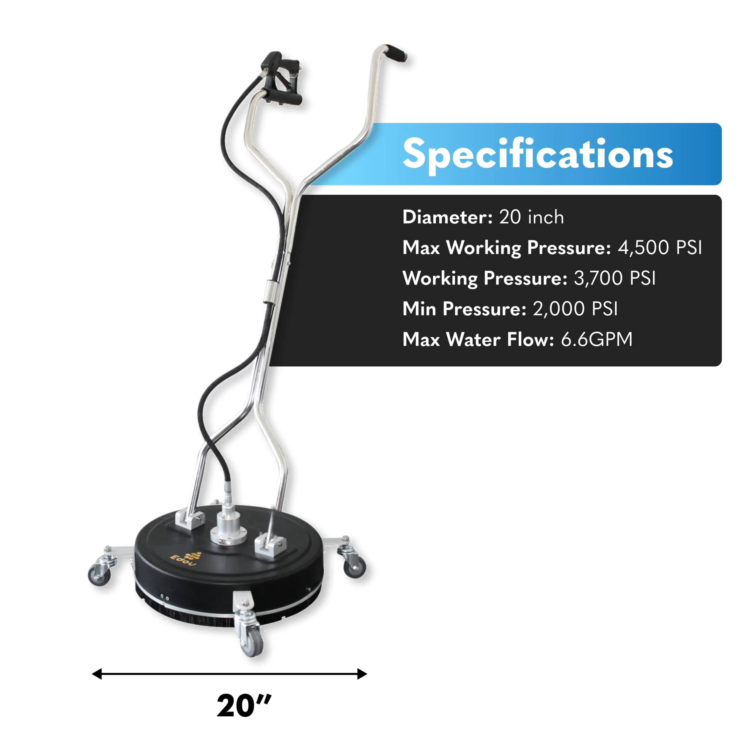 EDOU 20-Inch Pressure Washer Surface Cleaner - Dual handle Power Washer Accessory