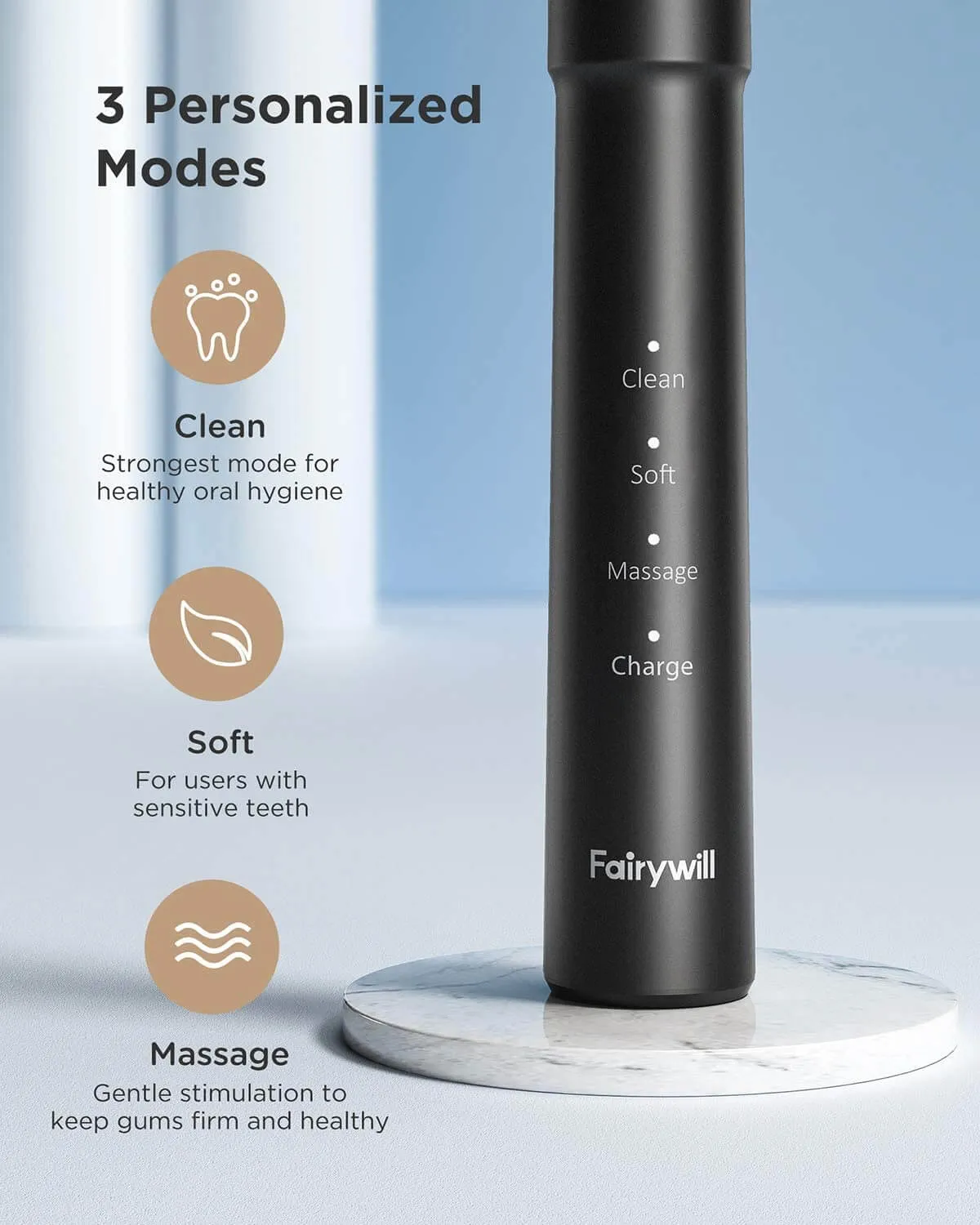 Fairywill Electric Toothbrush, 8 Brush Heads, with a Travel Case (E11)